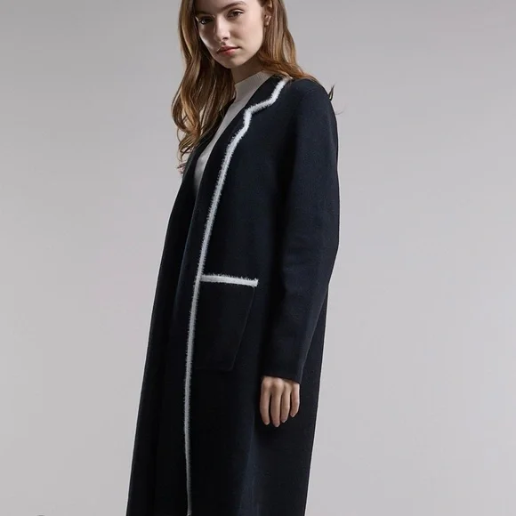 BNWOT Zara Elegant Black and White Trim Women's Knit Coat - Picture 2 of 4